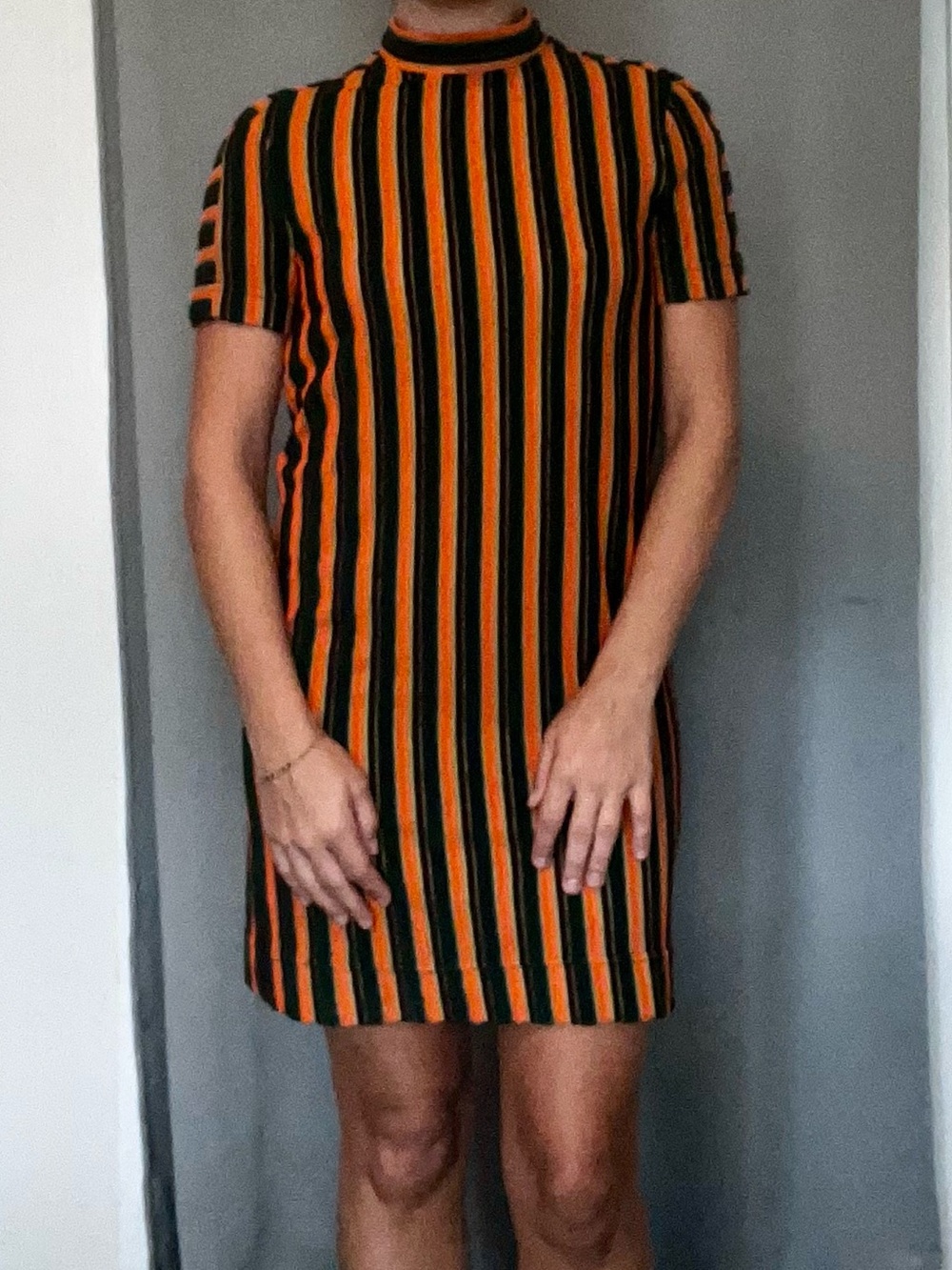 Staud Lola Striped Terry Mini Shirt Dress in Apple XS 0 2 4 Women’s